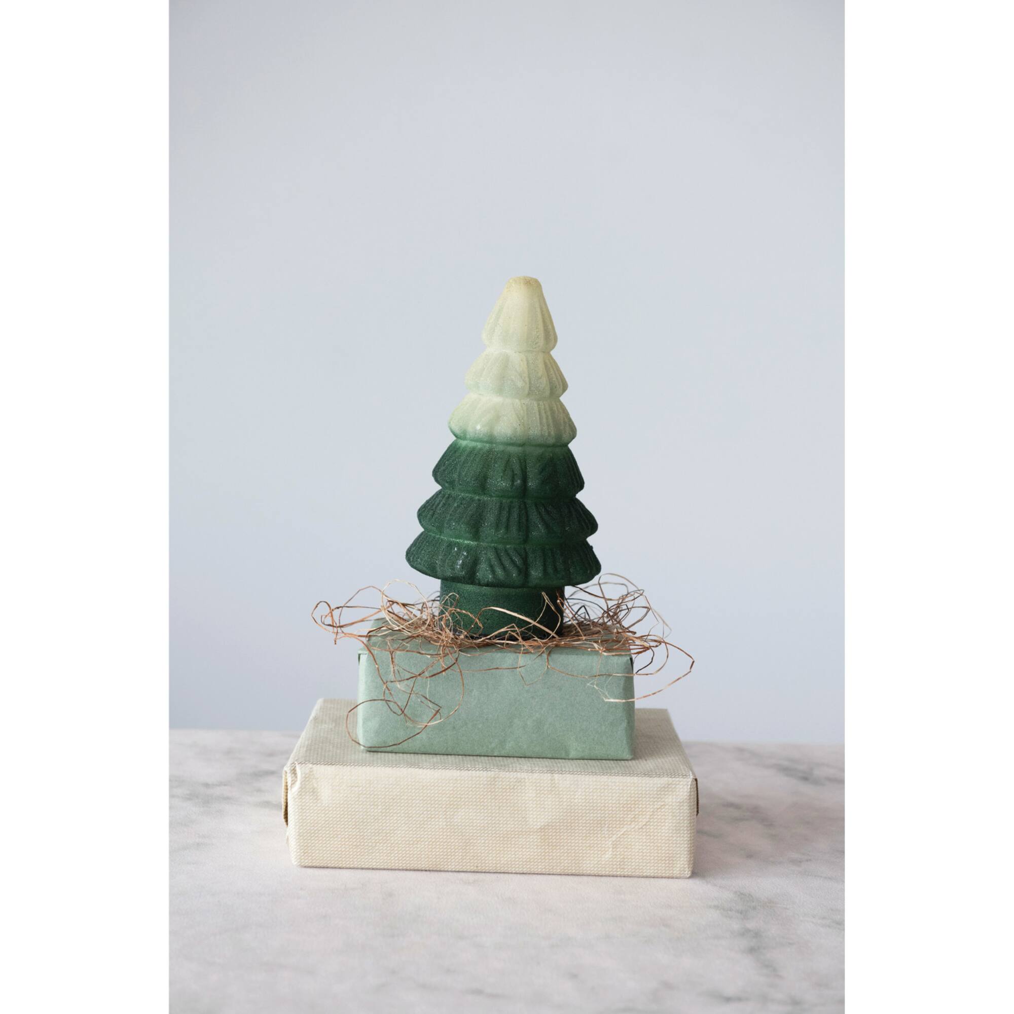 Hello Honey® 8.75" Frosted Green Ombre Glass Tree with Seed Beads